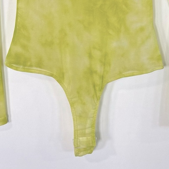 NWOT- Lelis Collection Neon Green Sheer Mesh Long Sleeve Mock Neck Bodysuit - Picture 7 of 9
